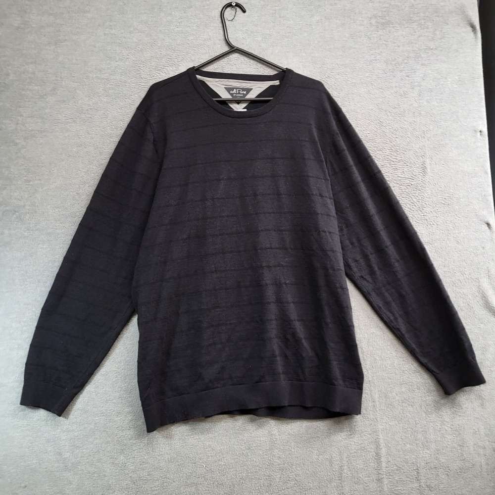 AdiPure Adidas Men Sweater XL Black Striped Golf Wool Blend V Neck Pullover